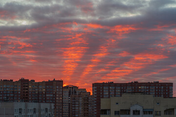 Fototapeta premium Autumn sunset in the city. Balashikha, Russia