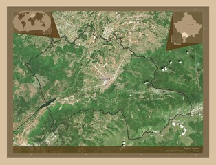 Prizren, Kosovo. Low-res satellite. Labelled points of cities