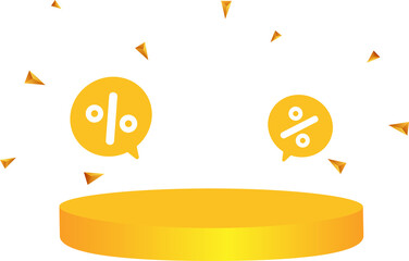 3d podium. Discount creative composition. 3d sale symbol with decorative objects, podium. Sale banner and poster