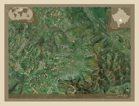 Suhareka, Kosovo. High-res satellite. Labelled points of cities