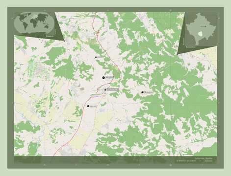 Suhareka, Kosovo. OSM. Labelled points of cities
