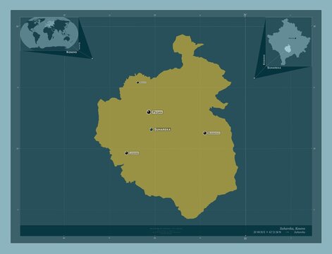 Suhareka, Kosovo. Solid. Labelled points of cities