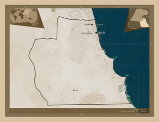 Al Ahmadi, Kuwait. Low-res satellite. Labelled points of cities
