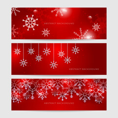 Christmas red background with snow and snowflake. Christmas card with snowflake border vector illustration