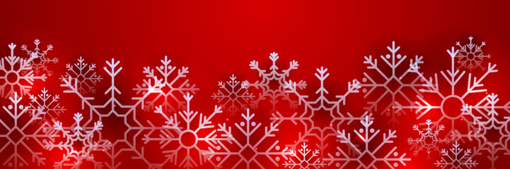 Christmas red background with snow and snowflake. Christmas card with snowflake border vector illustration