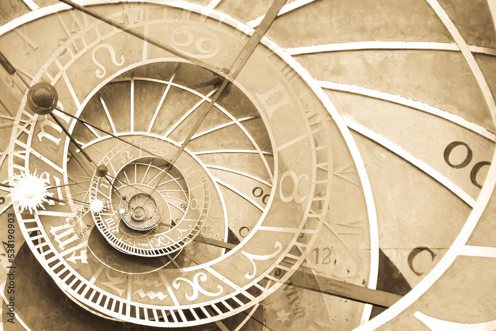 Wall mural droste effect background based on prague astronomical clock. abstract design for concepts related to