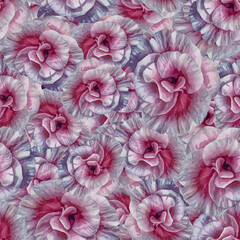 Seamless background. Begonias. Beautiful flowers. Stylization: watercolor.