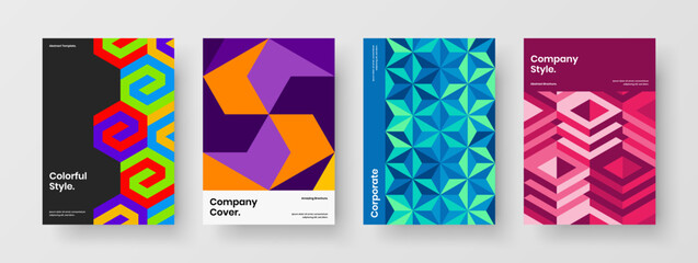 Obraz premium Original geometric hexagons company identity concept composition. Trendy book cover design vector illustration bundle.