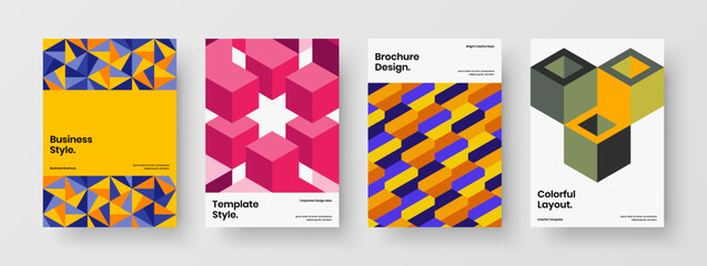 Minimalistic company brochure vector design concept composition. Premium mosaic pattern journal cover layout bundle.