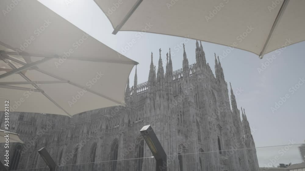 Sticker beautiful view of the duomo monument from a cafe in milan, italy.