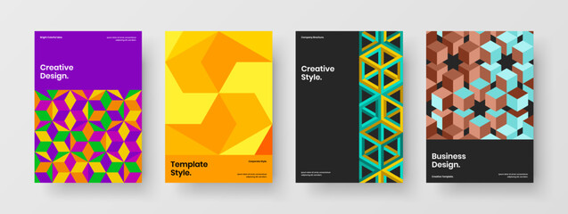 Obraz premium Unique pamphlet A4 vector design concept bundle. Amazing mosaic pattern front page layout set.