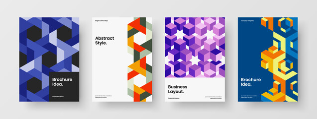 Clean geometric tiles catalog cover illustration set. Trendy annual report design vector layout composition.