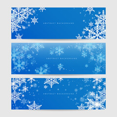 Christmas blue background with snow and snowflake. Christmas card with snowflake border vector illustration