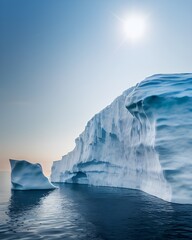 Fototapeta na wymiar A massive iceberg and ice floes in the North Sea. 