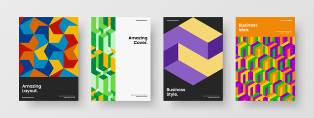 Fototapeta premium Abstract mosaic hexagons pamphlet concept set. Clean company brochure design vector layout composition.