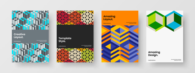 Isolated pamphlet design vector concept bundle. Multicolored geometric pattern corporate identity template set.