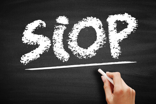 SIOP Sales Inventory Operations Plan - management process that enables businesses to efficiently coordinate supply and demand, acronym text on blackboard
