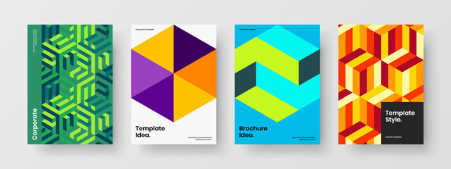 Isolated annual report vector design template bundle. Trendy mosaic hexagons brochure concept collection.
