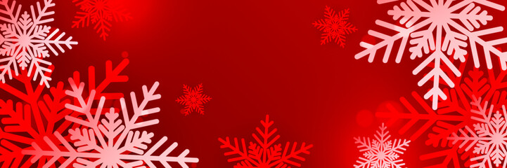 Red and white christmas snowflake banner background with text space