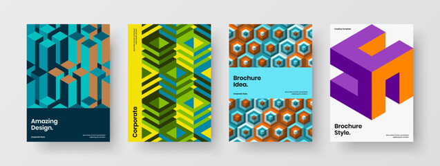 Fototapeta premium Trendy geometric tiles corporate identity concept collection. Amazing company cover A4 design vector layout set.