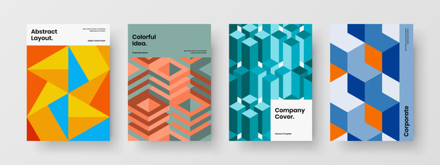 Abstract geometric tiles handbill concept bundle. Fresh company identity A4 design vector template collection.