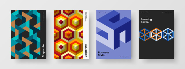 Bright company identity A4 vector design layout set. Original mosaic tiles catalog cover illustration bundle.