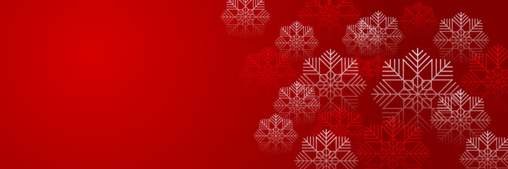 Naklejka na ściany i meble Christmas red background with snow and snowflake