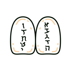 Tablets of Moses. Tablets of the Covenant with ten commandments of the Holy Bible in Hebrew on white background. Torah Moshe.