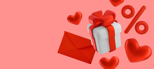 Valentine's Day sale banner with 3d gift box