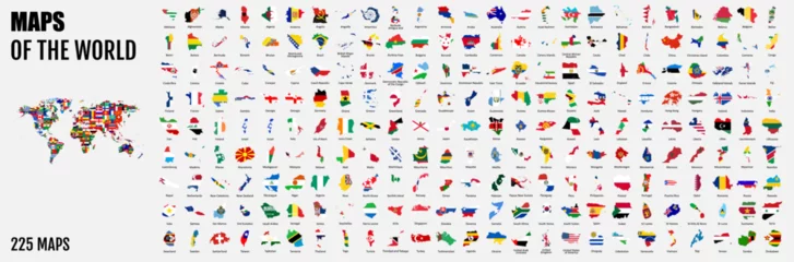 Rolgordijnen All 225 Complete Countries Map of the World Perfect Icons . A complete maps of the world. Every single country map are listed and isolated with names. © Максим Лебедик