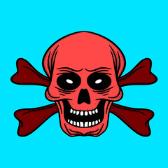 Red skull cross Illustration hand drawn cartoon colorful vintage style vector