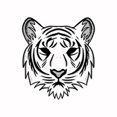 Tiger head Illustration hand drawn cartoon sketch lineart vintage style vector
