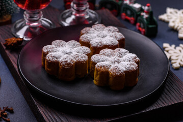 Hot mulled wine with a slice of orange, with cinnamon, cloves and other spices