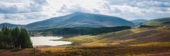 Fototapeta na wymiar Panorama of Glen Isla in the Angus Glens in of Scotland