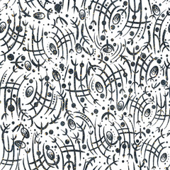 Abstract seamless pattern on transparent background. Paper texture, blue watercolor stains and splashes of golden glitter on pattern. (pattern: sp02a)