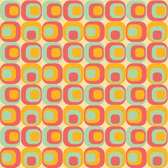 Abstract 70s retro style seamless repeat pattern. Modern geometrical shapes all over print background.