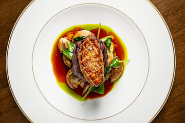 ribeye steak with potato and meat sauce