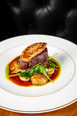 ribeye steak with potato and meat sauce