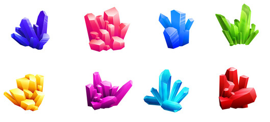 Set of realistic crystals for game resources PNG icons