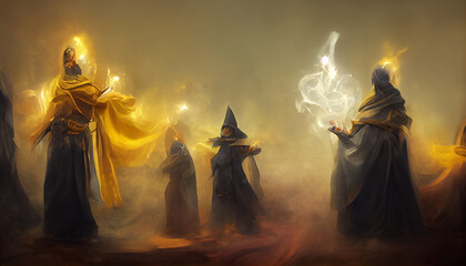 mages cast spells in an ancient temple