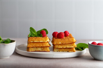 waffles with strawberries and mint