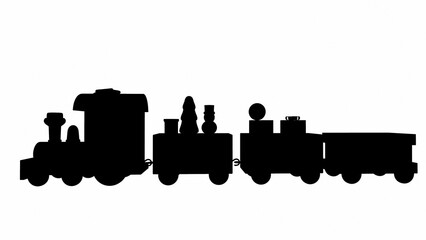 Black silhouette of a Christmas steam locomotive with gifts 3d-rendering