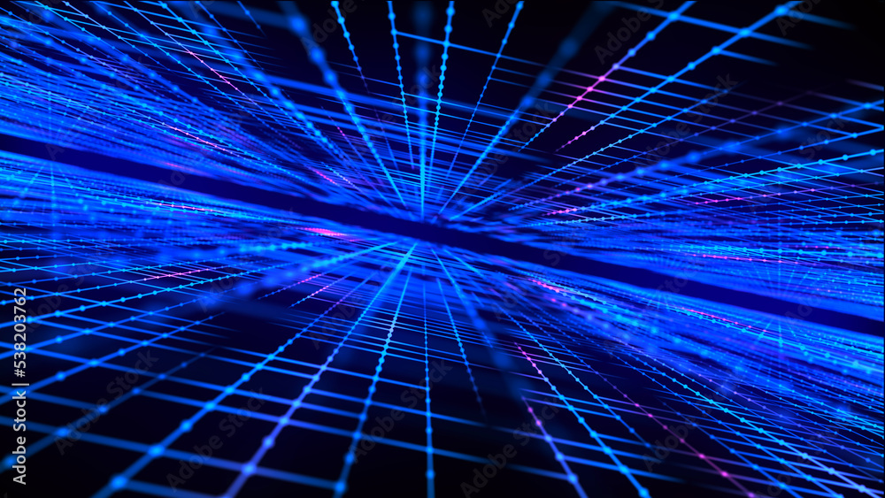 Poster digital technology background. big data visualization. dynamic field of glowing particles. abstract 