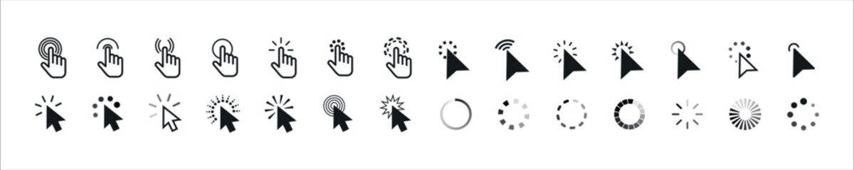 Cursor set icon. Mouse click cursor. Cursor and loading icons collection. Vector illustration.