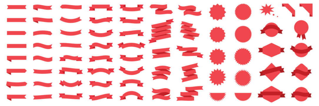 PrintRibbons collection. Illustration set of different ribbons for gift or discount offer.