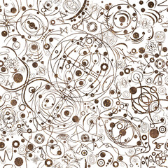 Abstract seamless pattern on transparent background. Paper texture, brown watercolor stains and splashes of golden glitter on pattern. (pattern: sp06a)