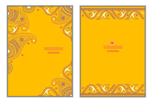 Set of paisley design greeting cards in amber color