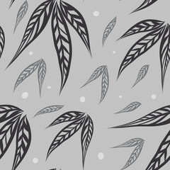 Leaves vector pattern. Black and white drawing. Wallpaper