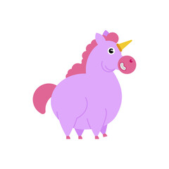Obraz na płótnie Canvas Fat Unicorn Cartoon. fleshy mythical animal isolated. Vector illustration