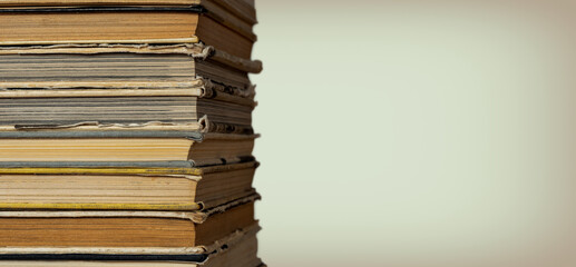 Column of Antique Used Books for New Readers or Recycled, Blank Space for Text or Graphics